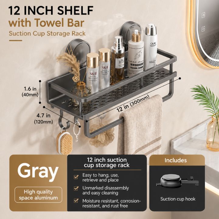 LuxeHold™ Aluminum Bathroom Shelf