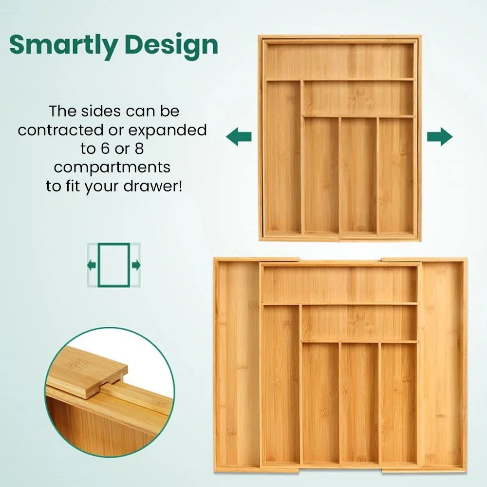 Expandable Bamboo Cutlery Tray