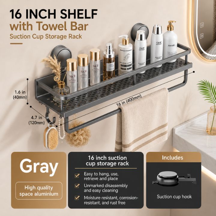 LuxeHold™ Aluminum Bathroom Shelf