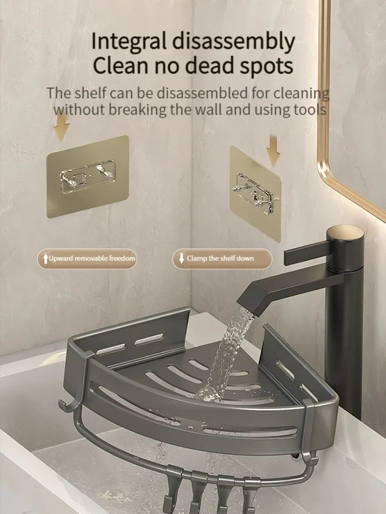 Premium Aluminium Bathroom Shelf with Hooks – Set of 2