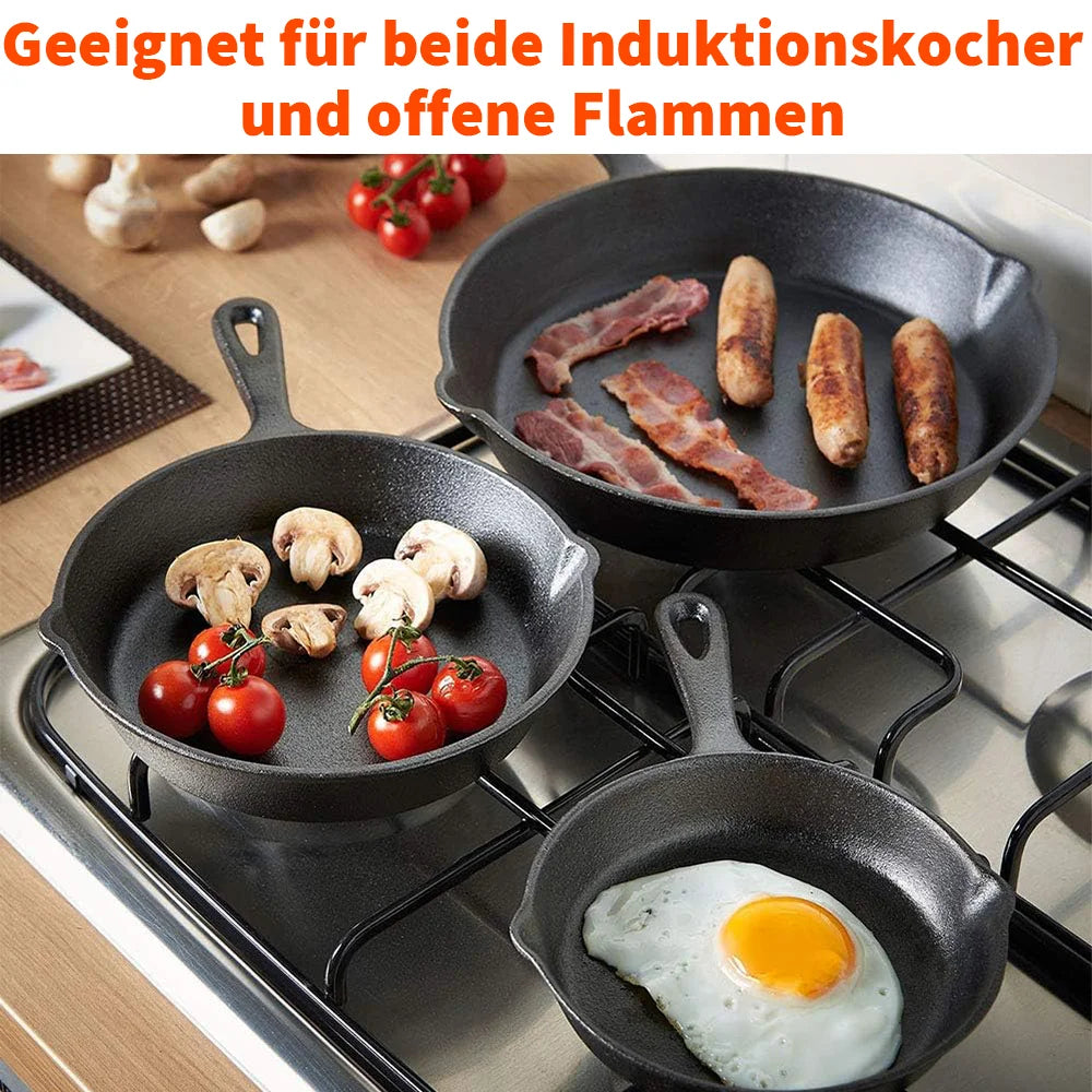 3-Piece Cast Iron Frying Pan Set – Multi-Use Skillets for Everyday Cooking