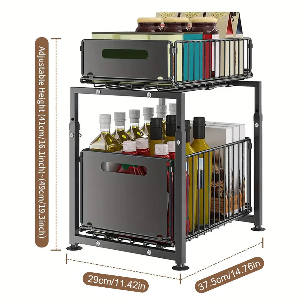 Premium 2-Piece Black Sliding Drawer Organiser Set