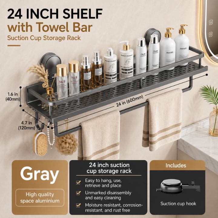 LuxeHold™ Aluminum Bathroom Shelf