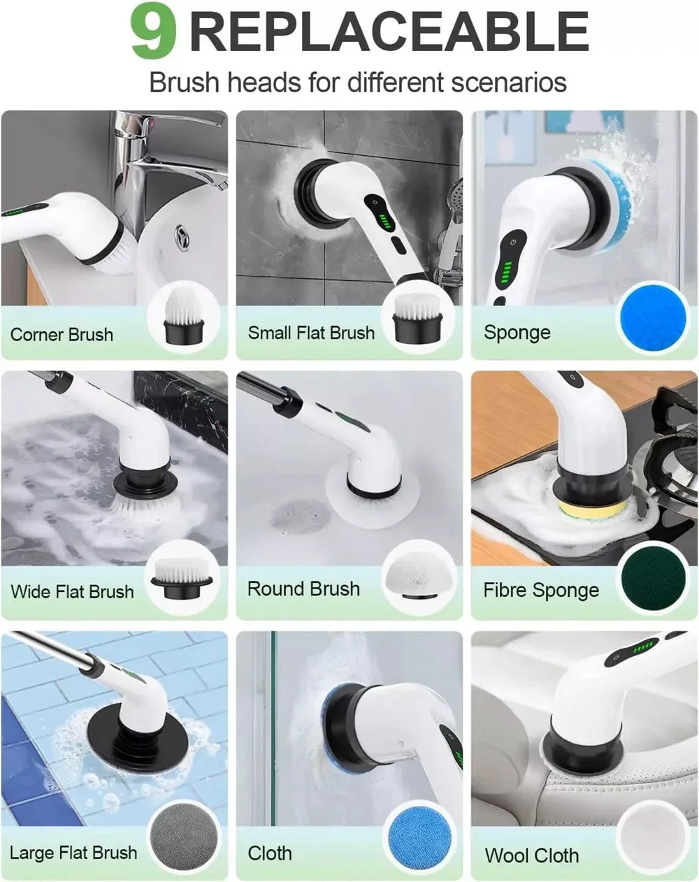 9-in-1 Electric Spin Scrubber with Telescopic Handle