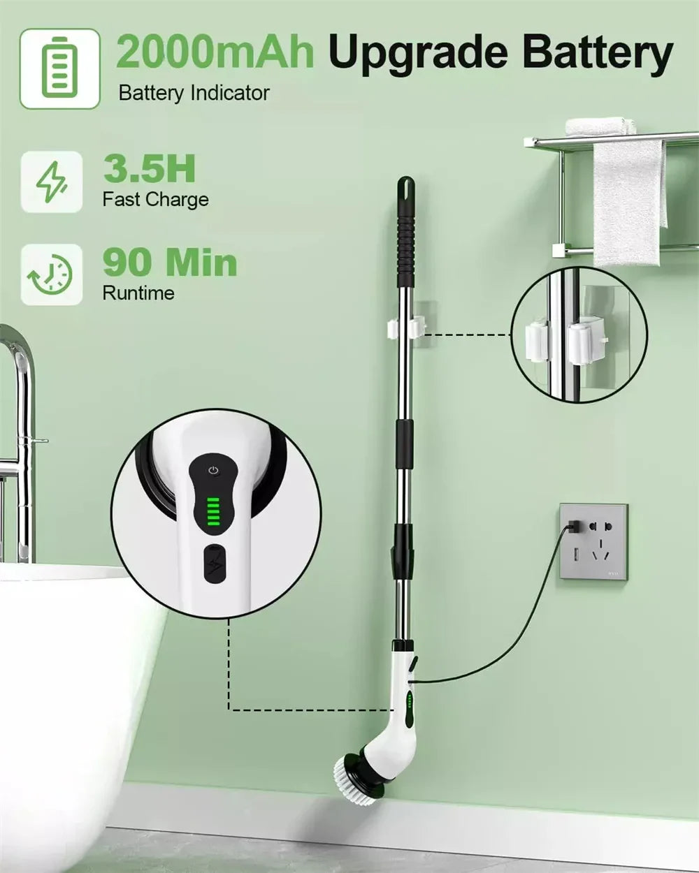 9-in-1 Electric Spin Scrubber with Telescopic Handle