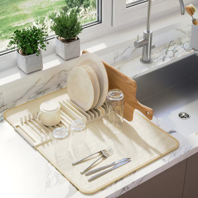 DryEase Dish Drying Rack with Absorbent Mat