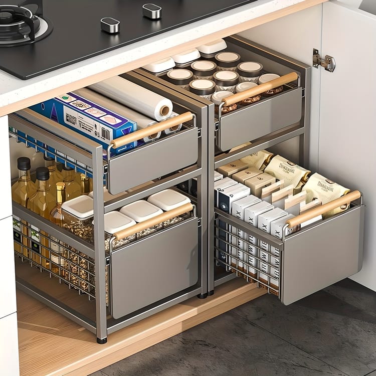 Smooth-Glide 2-Tier Metal Storage Organiser